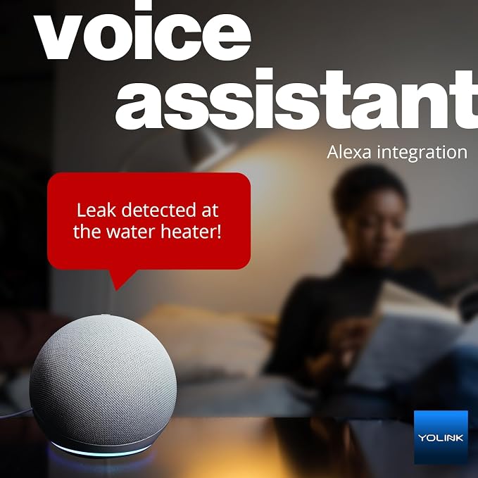 YoLink Water Leak Detector 4 with 105dB Audio Alarm, Freeze Warning, App Push, Email Alerts and Limited Text - Smart Water Sensor Alarm w/ Alexa, IFTTT - 1/4 Mile Long Range, Hub Required
