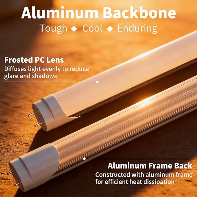Fluorescent Light Bulbs 48 Inch, T8 LED Bulbs 4 Foot Type A+B, 24W 3200LM 3000K Warm White, F32T8 or F40T12 LED 4FT Replacement, Plug and Play or Ballast Bypass, Double or Single End Powered, 2-Pack