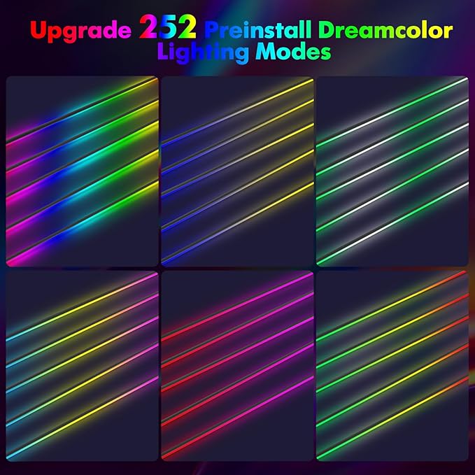 Dreamcolor Acrylic Car Interior Lights 18 in 1 RGB Car Ambient Lighting Kit APP Control Zoned Control System 252 Color Modes DIY 16 Million Colors Music Sound Active Neon Light Kits New Version