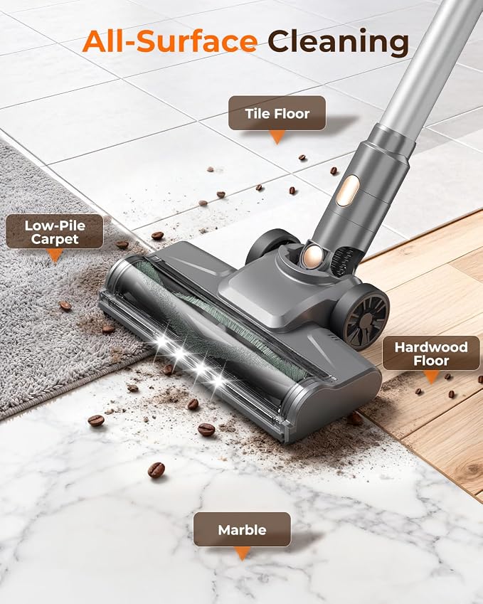 UML0 N8 Cordless Stick Vacuum Cleaner,Lightweight Vacuum Cleaner with Powerful Suction,Self-Standing,Rechargeable Vacuum Cleaners for Home Hardwood Floor Carpet Pet Hair (Gold)