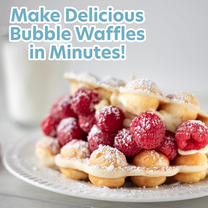 Bubble Waffle Maker- Electric Non-Stick Hong Kong Egg Waffler Iron Griddle | Ready Indicator Light, Done in under 5 Minutes, Includes Recipe Guide, Make Delicious Ice Cream Cones, Sundae Dessert Treat