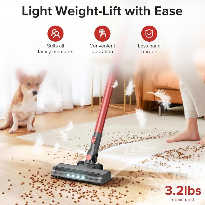 Tipdiy Cordless Vacuum Cleaner with Self-Standing, 40KPA Stick Vacuum Cleaners for Home, 8-in-1 Lightweight Rechargeable Vacuum, 7-Layer Filtration,Ideal for Carpet, Pet Hair, Hardwood Floors