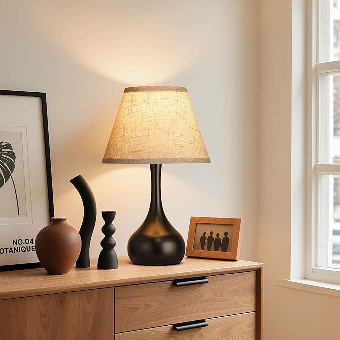 17” Touch Table Lamp for Bedroom Set of 2, 3-Way Dimmable Bedside Lamp for Nightstand, Farmhouse Metal Desk Lamp with Linen Shade for Living Room, Kids Reading, Dorm, Home Office Decor, Bulb Included