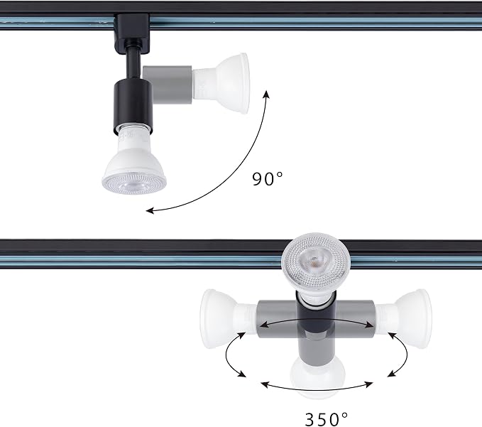 mirrea H Type Track Lighting Head to E26 Medium Screw Base Adapter Light Direction Adjustable Pack of 12 (Black)
