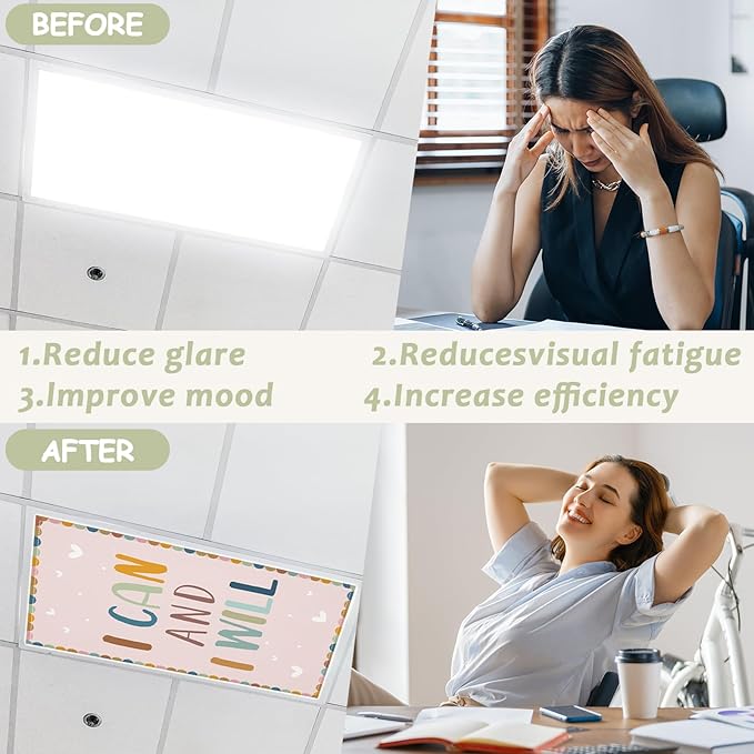 12 Pcs Fluorescent Light Covers with 120 Magnets Decorative for Classroom Ceiling Light 4 x 2 Feet Magnetic Light Covers Filter Easy Install for Office Home Drop Ceiling Supplies(Boho Inspirational)