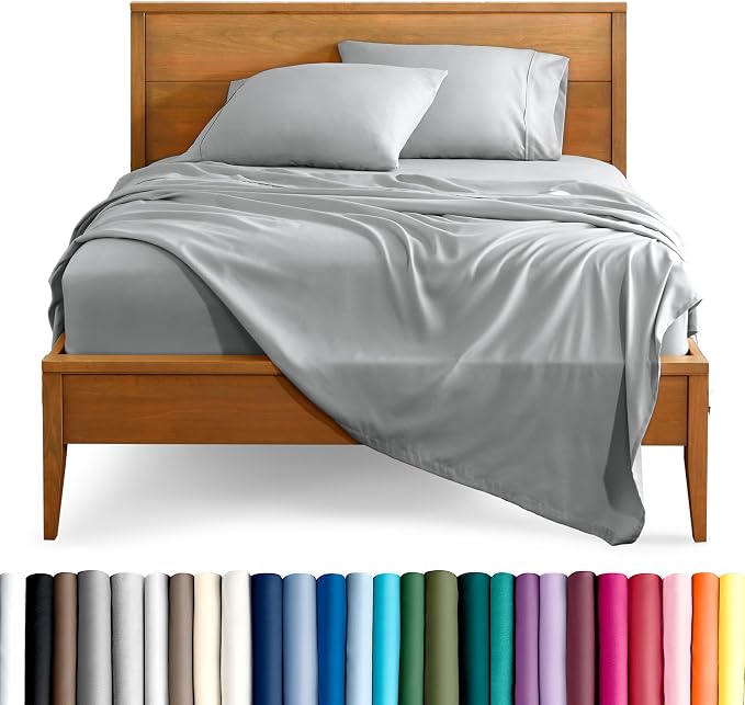 Bare Home Split King Sheet Set - 1800 Ultra-Soft Microfiber Bed Sheets - Double Brushed - Deep Pockets - Easy Fit - 5 Piece Set - Bedding Sheets & Pillowcases (Split King, French Grey)