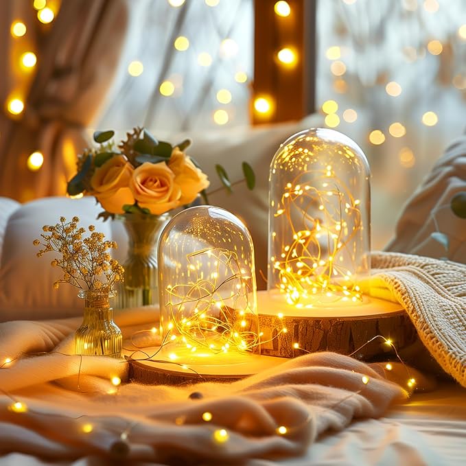 Minetom Fairy Lights Plug in, 33Ft 100 LEDs Waterproof Silver Wire Firefly Lights, Adaptor Included, Starry String Lights for Wedding Indoor Outdoor Christmas Patio Ramadan Decorations, Warm White