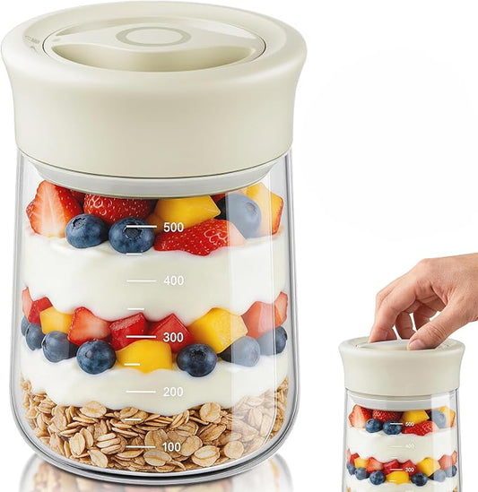 OURCABECUE Wide Mouth Mason Jar 16oz, Newly Upgraded Easy Open Rotating Lid, Food Grade Glass Storage Jar for Overnight Oats Yogurt Snacks Candy Jars