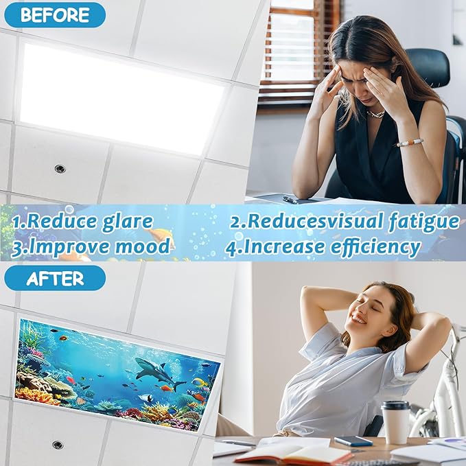 12 Pcs Fluorescent Light Covers with 120 Magnets Decorative for Classroom Ceiling Light 4 x 2 Feet Magnetic Light Covers Filter Easy Install for Office Hospitals & Home Ceiling Supplies(Ocean Animal)
