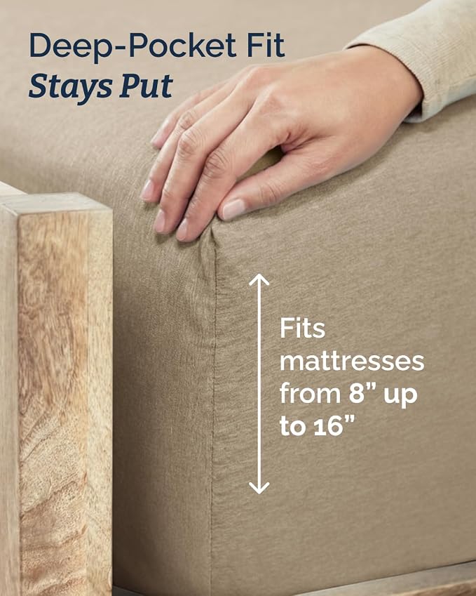 Twin XL 4 Piece Sheet Set - Comfy Breathable & Cooling - Soft Hotel Luxury Bedding Set w/ 8-16 Inch Deep Pockets - 1 Flat & 1 Fitted Sheet & 2 Pillowcases - Wrinkle Free & Easy Care - Heathered Beige