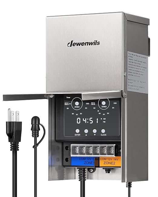 DEWENWILS 200W Low Voltage Landscape Transformer, 120V to 12V/14V, Outdoor Landscape Transformer with Photocell Sensor & Timer, Weatherproof, Multi Zone for Spotlight, Patio Light, ETL Listed