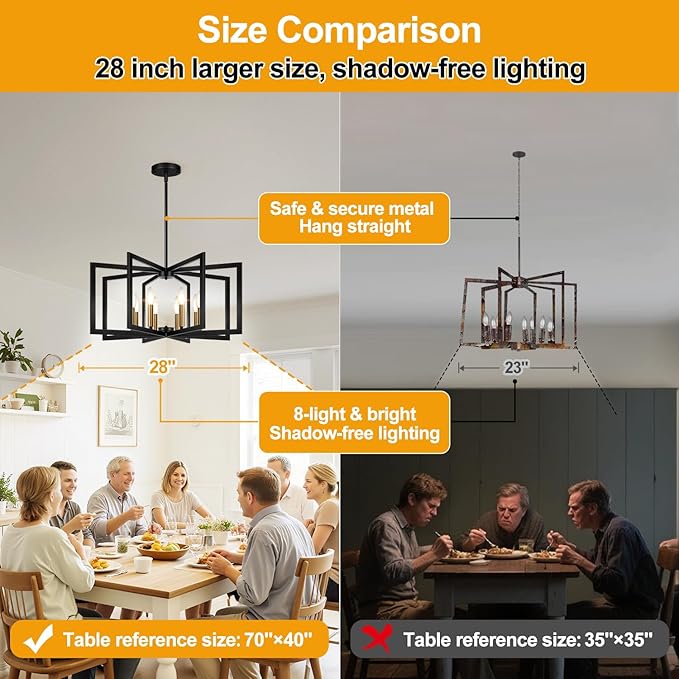 25"-61" Height Adjustable Modern Black and Gold Chandelier for Dining Room, No Assembly Required Dining Room Light Fixture Over Table, Industrial Metal Pendant Lights Fixture for Kitchen Island