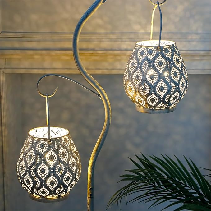 TRIROCKS Set of 12 Moroccan Decorative Lamps 8'' High Battery Powered Cordless Lamp Metal Table Lamps with Fairy Lights Bulb for Home Room Garden Yard Party Events Tabletop Indoor Outdoor(White)