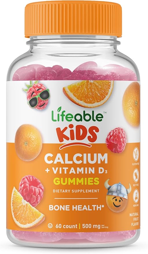 Lifeable Calcium avec Vitamine D Enfants + Curcumine de Curcuma Enfants, Lot de Gommes - Excellent Goût, Complément Vitaminique, Sans Gluten, Sans OGM, Gomme à Mâcher