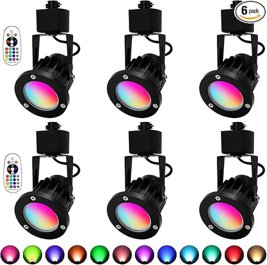 12W RGBW Track Lights Head,Color Changing Track Lighting Head Compatible with H Type Rail,16 Color RGB Track Light for Accent Retail Artwork,Task,Game-6 Pack (Black)