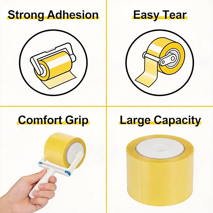 Extra Sticky Lint Roller for Pet Hair, 6cm & 10cm Wide, Tearable Reverse Roll, Reusable Handle, Strong Adhesive Roller for Clothes, Sofa, Carpet, Furniture, Dog & Cat Hair Remover(6cm)