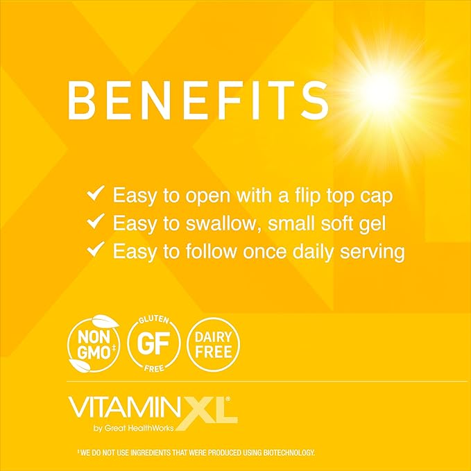 OmegaXL VitaminXL D3 高含有量 毎日摂取用ビタミンD 5000IU 125mcg 免疫サポートサプリメント – 健康的な筋肉機能と丈夫な骨を促進 – 非遺伝子組み換え、グルテンフリー – ソフトジェル30粒 (2個パック)