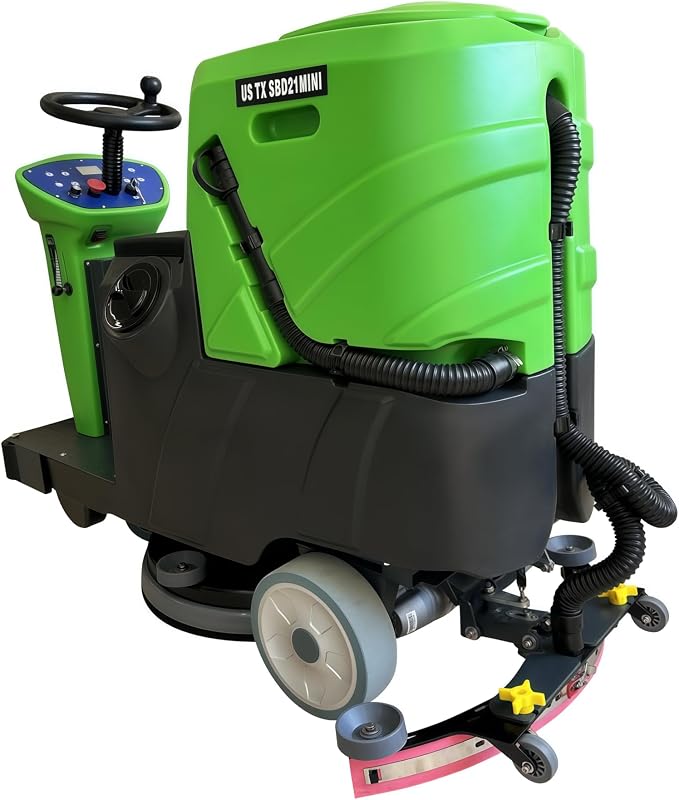Ride-On Commercial Floor Scrubber Machine, 20″ Cleaning Width, 24V Battery Powered Scrubber Dryer with 17 Gal Tanks for Warehouse, Retail & Facility Cleaning (US-TX-SDB21MINI)
