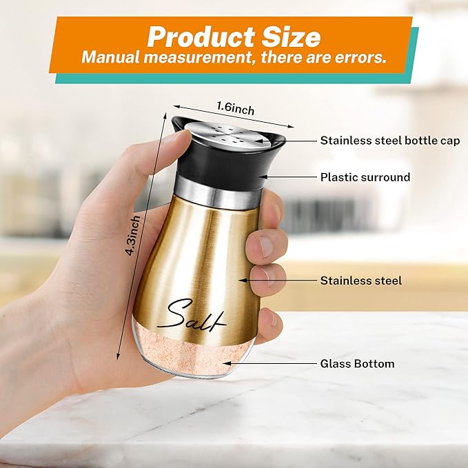 Salt and Pepper Shakers Set,4 oz Glass Bottom Salt Pepper Shaker with Stainless Steel Lid for Kitchen Cooking Table, RV, Camp,BBQ Refillable Design (Copper)