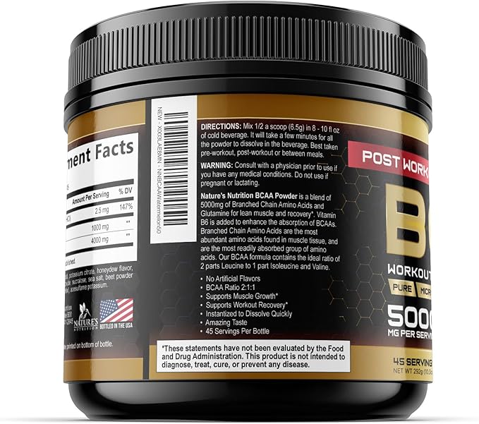 Muscle Recovery Drink Powder with BCAA, L-Glutamine & Amino Acids - Best Muscle Recovery Supplements for Post Workout - Sugar Free, Branched Chain Amino Acid Supplement for Women & Men - 45 Servings