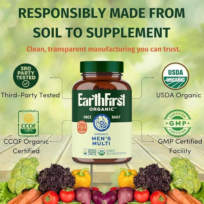 Men’s Multi Once Daily, Whole-Food Multivitamin with 19 Vitamins & Minerals for Energy, Heart, Bone Strength, Prostate & Immune Support, Vegan, Non-GMO, 60 Count
