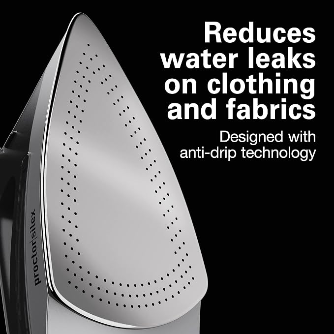 Proctor Silex Steam Iron for Clothes with Durable Stainless Steel Soleplate, 1500 Watts, 8’ Retractable Cord, 3-Way Auto Shutoff, Anti-Drip, Gray and Black (14250) (Pack of 2)