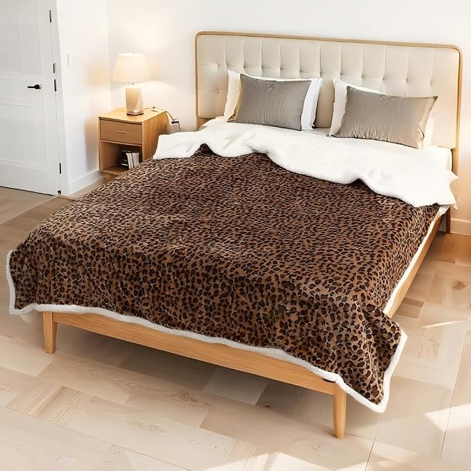 Electric Heated Blanket King Size 90"x100" - Dual-Sided with Flannel for Bedroom Couch Use, 4 Heat Settings & 10 Hours Auto Off, Machine Washable - Leopard Print