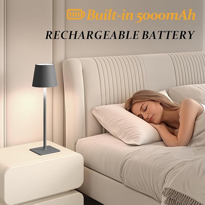 CHLORANTHUS 2 Pack Cordless Table Lamps, 3 Colors Stepless Dimming, 5000mAh Rechargeable Battery LED Desk Lamp for Bedroom/Couple Dinner/Desk/Cafe/Dining Room/Terrace