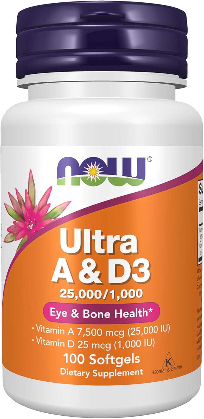 NOW Foods Suppléments, Vitamine A et D3 25 000/1 000 UI, Santé oculaire*, Nutrition essentielle, 100 gélules
