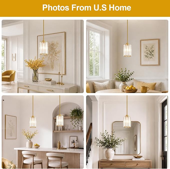MQMQA 3 Pack 18"-53" Height Adjustable Brushed Brass Gold Pendant Lights Kitchen Island, Modern Crystal Chandelier Kitchen Pendant Lighting Over Island, Hanging Mini Light Fixtures for Dining Room