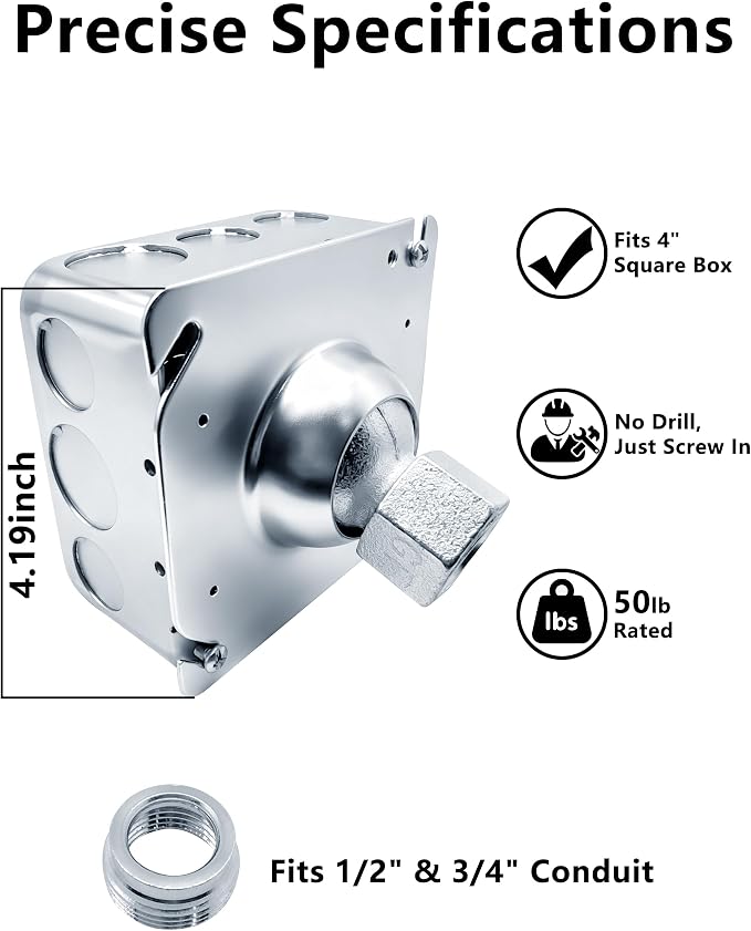 SIHAI 2 Packs 4-Inch Square Swivel Pendant Fixture Hanger Cover, Heavy Duty for Mounting on Flat/Sloped Ceilings, Fits 4" Square Electrical Box, 1/2" & 3/4" Conduit