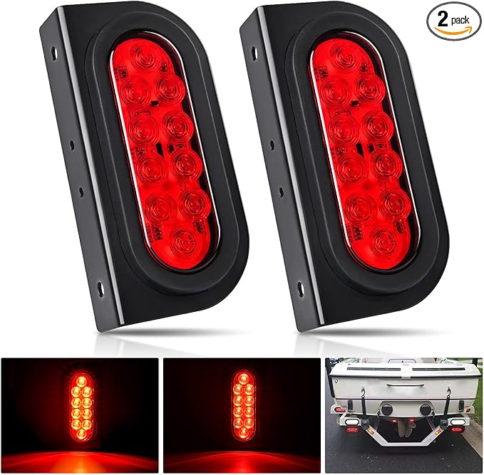 Nilight 6Inch Oval Trailer Tail Light with Flush Mount Grommets Plugs w/Mounting Brackets 2PCS Red Waterproof Stop Brake Turn Lights for RV Truck