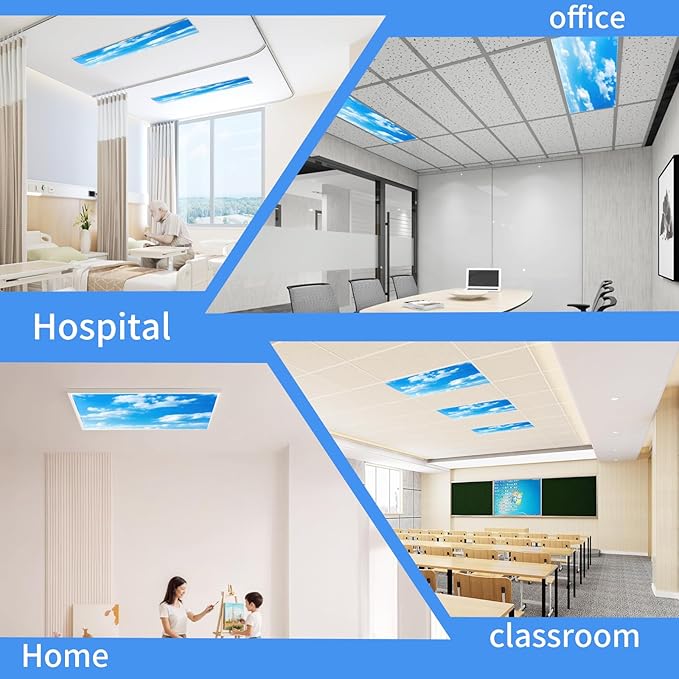 Torixqi 8 Pcs Fluorescent Light Covers for Ceiling Lights Classroom, Magnetic Light Filters, Fluorescent Light Diffuser Covers for Office, Hospitals, Home 4 x 2 Feet (Blue sky and white clouds)