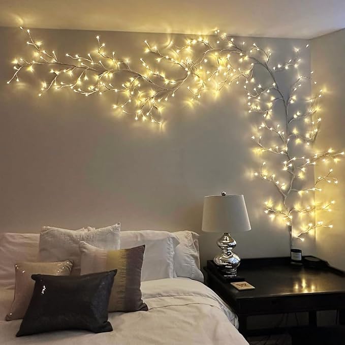 2Pcs Enchanted Willow Vine Lights, 18 Branches 144 LEDs Lighted Willow Vine for Wall Decor, Indoor Christmas Swags Decorations for Bedroom, Living Room & Home Decor, White Branch