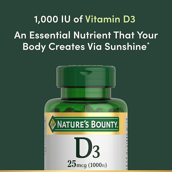 Nature's Bounty Vitamine D3 1000 UI, Soutien immunitaire, Aide à maintenir des os sains, 250 gélules à libération rapide