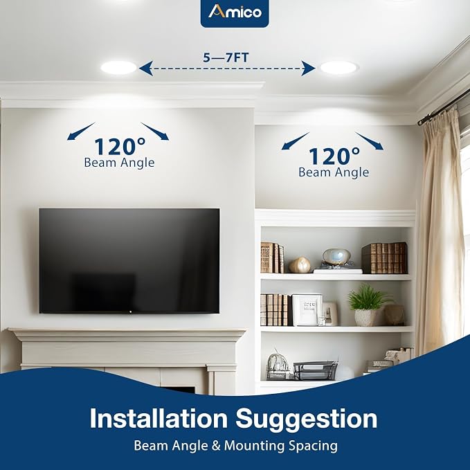 Amico 4 Pack 6 Inch 5CCT Ultra-Thin LED Recessed Ceiling Light with Junction Box, 2700K/3000K/3500K/4000K/5000K Selectable, 12W Eqv 110W 1050LM Brightness Dimmable Canless Wafer Downlight, ETL & FCC