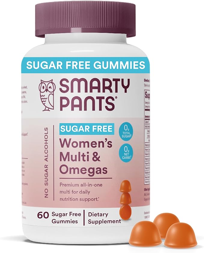 SmartyPants Complément alimentaire Gélules multivitaminées pour femme, sans sucre : biotine, méthylfolate, oméga 3 (ALA), vitamine D3, C, vitamine B12, B6, A, K et zinc, inositol, sans gluten, 60 gommes (approvisionnement de 20 jours)