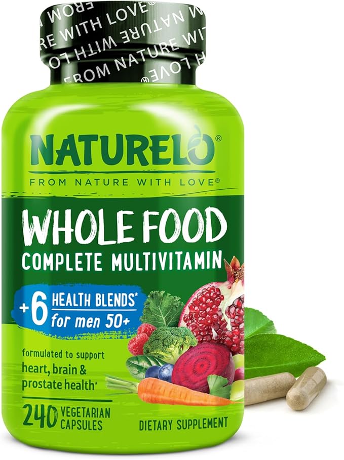 NATURELO ホールフードマルチビタミン 男性50歳以上用 - ビタミン、ミネラル、オーガニックハーブエキス配合 - ヴィーガン対応 - エネルギー、脳、心臓、目の健康をサポート - 240カプセル