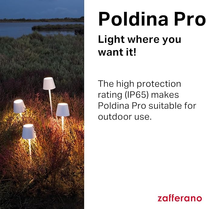 Zafferano, Poldina Pro Lamp, Rechargeable Cordless Table Lamp with Touch Controls, Suitable for Indoor and Outdoor, Dimmer, 2200-3000 K, Height 14.9 Inches, Dark Gray Color