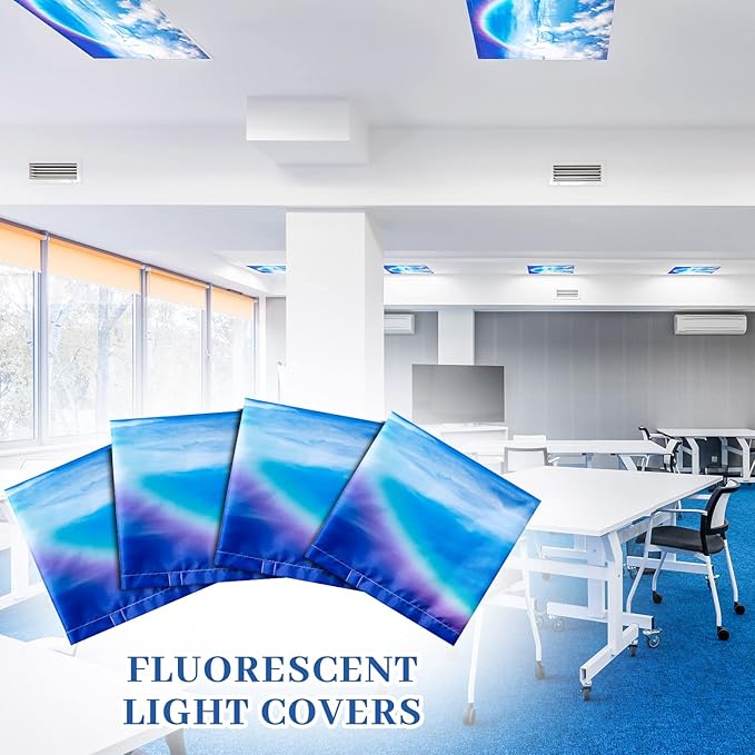 Hortsun 6 Pcs Fluorescent Light Covers - 4 x 2 Feet Magnetic Light Filters, Ceiling Lights Covers for Classroom Fluorescent Shade, Hospitals, School Office Cubicle Decor(Rainbow in Blue Sky)