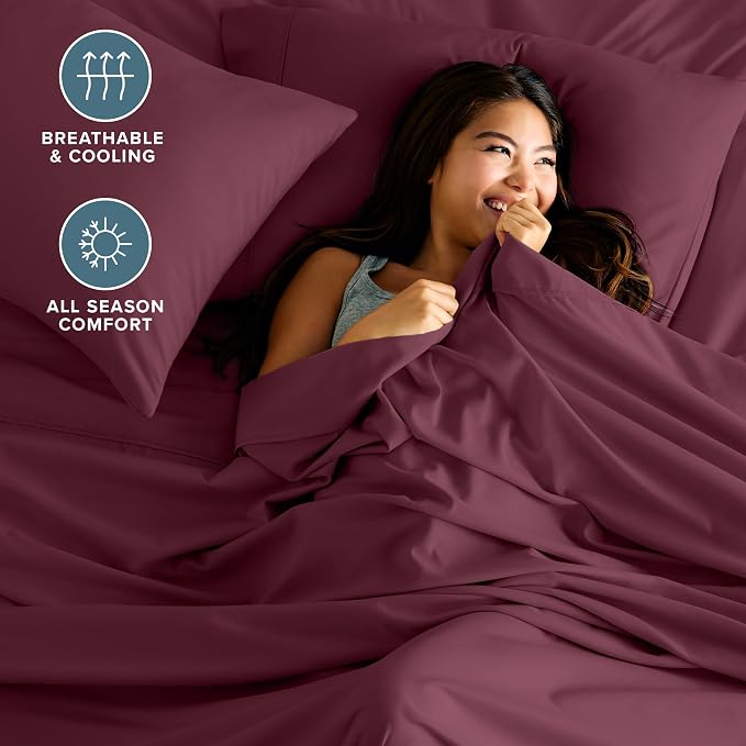 Bare Home King Sheet Set - 1800 Ultra-Soft Microfiber King Bed Sheets - Double Brushed - Deep Pockets - Easy Fit - 4 Piece Set - Bedding Sheets & Pillowcases (King, Burgundy)