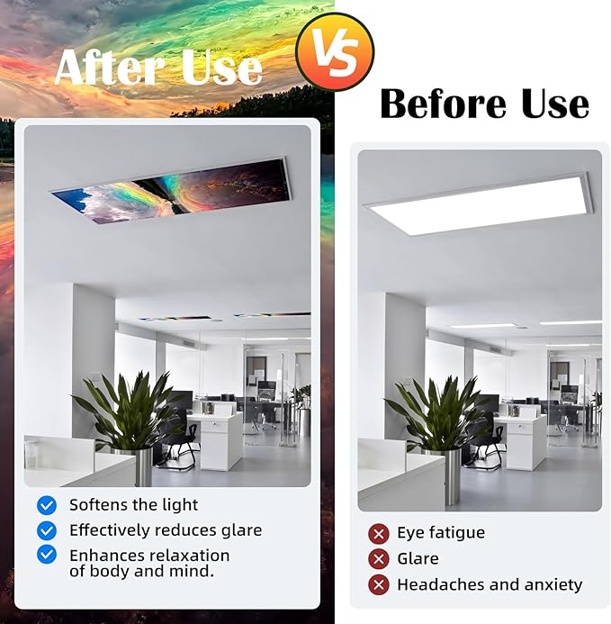 ANGSYLTH 8 Pcs Fluorescent Light Covers - 4 x 2 Feet Covers for Ceiling Lights, 8 x 10 Magnetic Light Filters for Classroom, Office, Hospitals (Sunset)