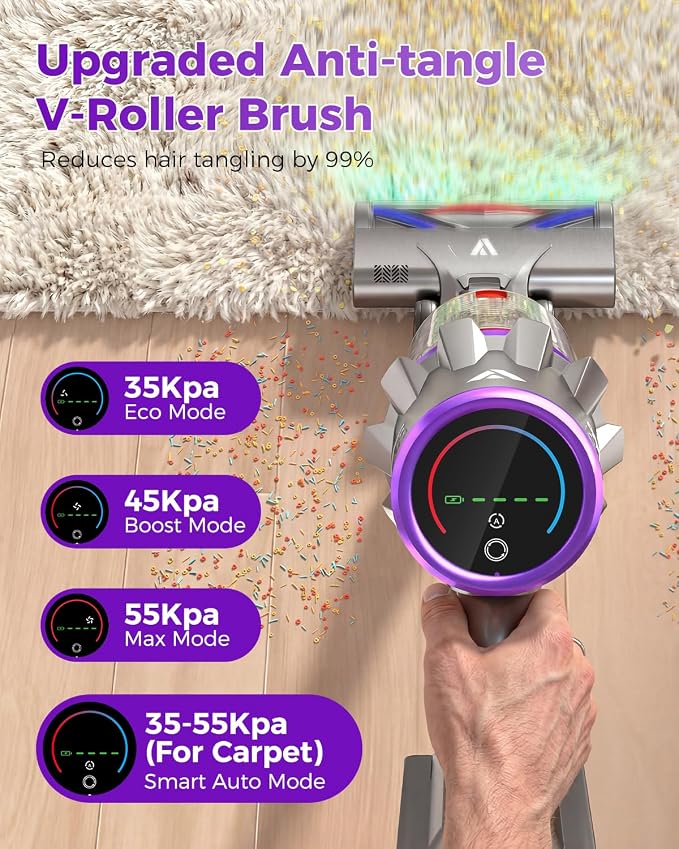 Coovy SU7 Ultra Cordless Vacuum Cleaner, 55KPa/650W 80Mins Runtime Powerful Suction Stick Vaccum for Whole-House Cleaning, Self-Standing Anti-Tangle Vac for Hard Floors Carpet Pet Hair