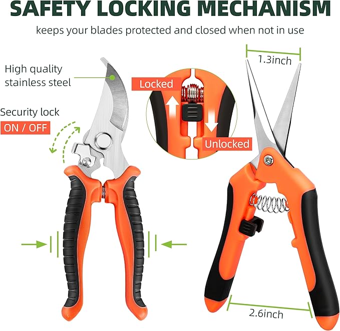 EWPJDK 3 Pack Garden Pruning Shears, Stainless Steel Shears, Gardening Shears, Scissors, Garden Clippers, Pruning Snips, Pruning Shears for Gardening Tools(Orange)