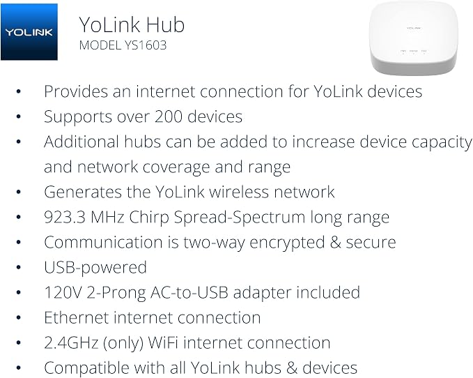 YoLink Smart Home Starter Kit: Hub & Water Leak Sensor 1, LoRa Up to 1/4 Mile Open-Air Range, SMS/Text, Email & Push Notifications, w/Alexa, IFTTT, Home Assistant