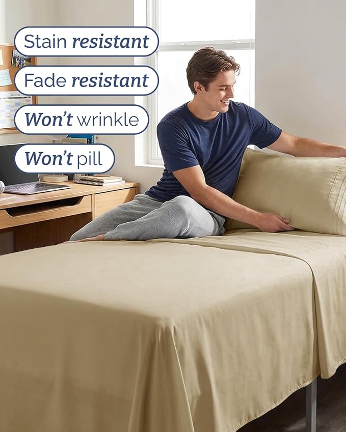 Twin XL 4 Piece Sheet Set - Comfy Breathable & Cooling - Ultra Soft Hotel Luxury Bedding Set w/ 8-16 Inch Deep Pockets - 1 Flat & 1 Fitted Sheet & 2 Pillowcases - Wrinkle Free and Easy Care - Beige