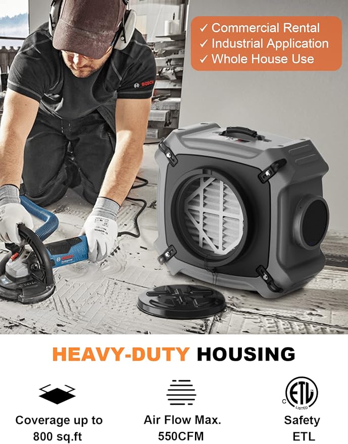 Abestorm Air Scrubber with MERV-10 Filter, HEPA/Activated Carbon Filter for Commercial/Industrial Use, Stackable Negative Air Cleaner Machine with 3 Stage Filtration, V3