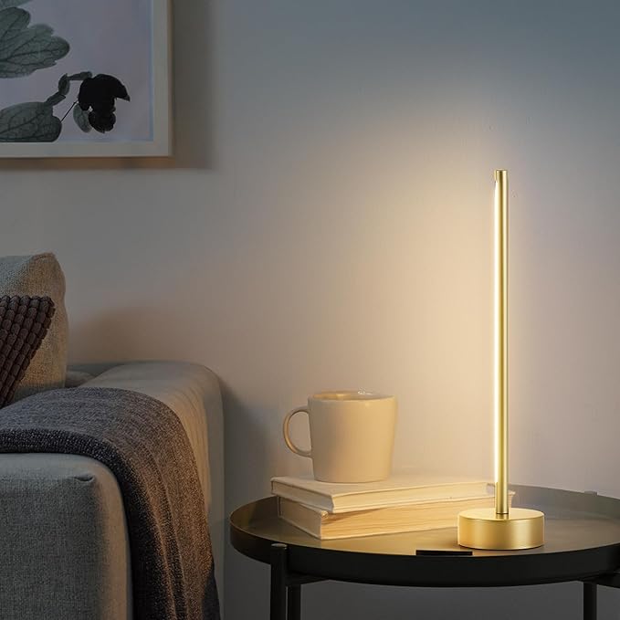 KARTOOSH Cordless LED Table Lamp Set of Two, Battery Operated Portable Desk Lamp,Dimmable/3 Color/Memory Function,Modern Rechargeable Table Light for Living Room,Bedroom,Bedside,Gold, 2 Pack