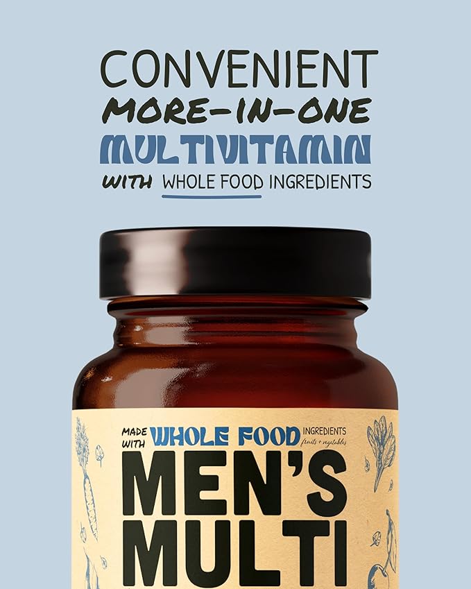 男性用マルチビタミン - 毎日の男性用マルチビタミン - ホールフード成分配合メチル化B群、ビタミンB12、葉酸、A、C、D3、E、K2、オーガニックフルーツ＆野菜 - ヴィーガン、非遺伝子組み換え - 60カプセル