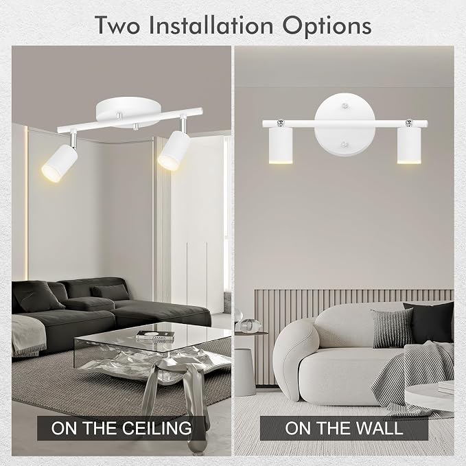 AUQUEE 2 Light Track Lighting Fixtures Ceiling, 8W/2700K White Track Lighting with Acrylic Lampshade & Rotatable Light Heads, 20000hrs Lifespan, Modern LED Track Lights Ceiling for Kitchen/Hallyway